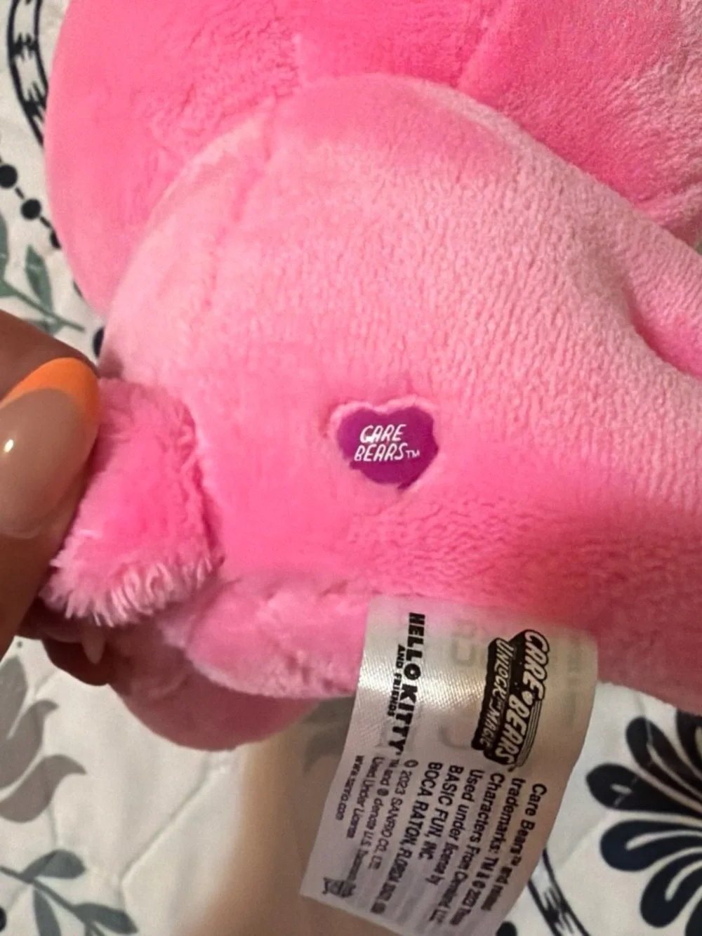 Care Bears x Hello Kitty Pink Bear Plush with Rainbow Belly and Red Bow
